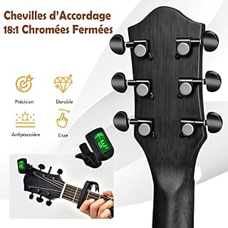 GOPLUS Guitare Acoustique avec Chevilles de Réglage Entièrement Fermées, Guitare Folk avec Cordes Douces au Toucher… – Image 3