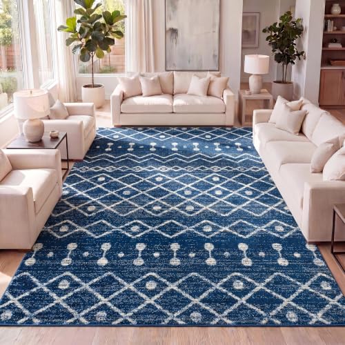 Image of JONATHAN Y Aksil Moroccan Beni Souk Navy /Cream Indoor Area Rug, 3x5, Bohemian, Scandinavian, Easy-Cleaning for Living Room, Bedroom, Kitchen, Pet Friendly, Non-Shedding (MOH208G-3)