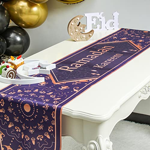 Caminho de mesa Eid Mubarak de 179,8 x 35 cm, toalha de mesa de mesa de linho Ramadan, islâmica muçu