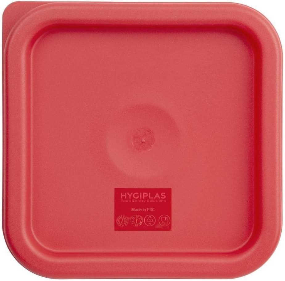 Hygiplas Square Food Storage Container Lid - Small, Red, Colour Coded Lid, Size: 17(H) x 192(W) x 192(D)mm, Durable Polyethylene - Freezer & Dishwasher Safe, CF040
