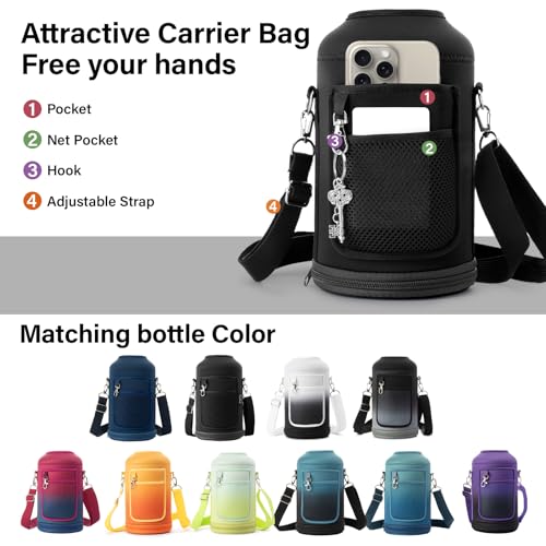 1 Gallon Water Bottle Insulated | Thickened Stainless Steel Vacuum Metal Water Jug | Portable Sports Large for Gym and Hiking with Straw, Carrier Bag, Handle Strap | BPA-Free 128 oz