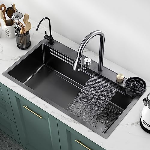 Nano Waterfall Utility S, En Acier Inoxydable, Poste de Travail À Encastrer Ou À Poser Sous Plan Avec Lave-Tasses Et Robinet Extractible, Pour Un Bar Moderne...
