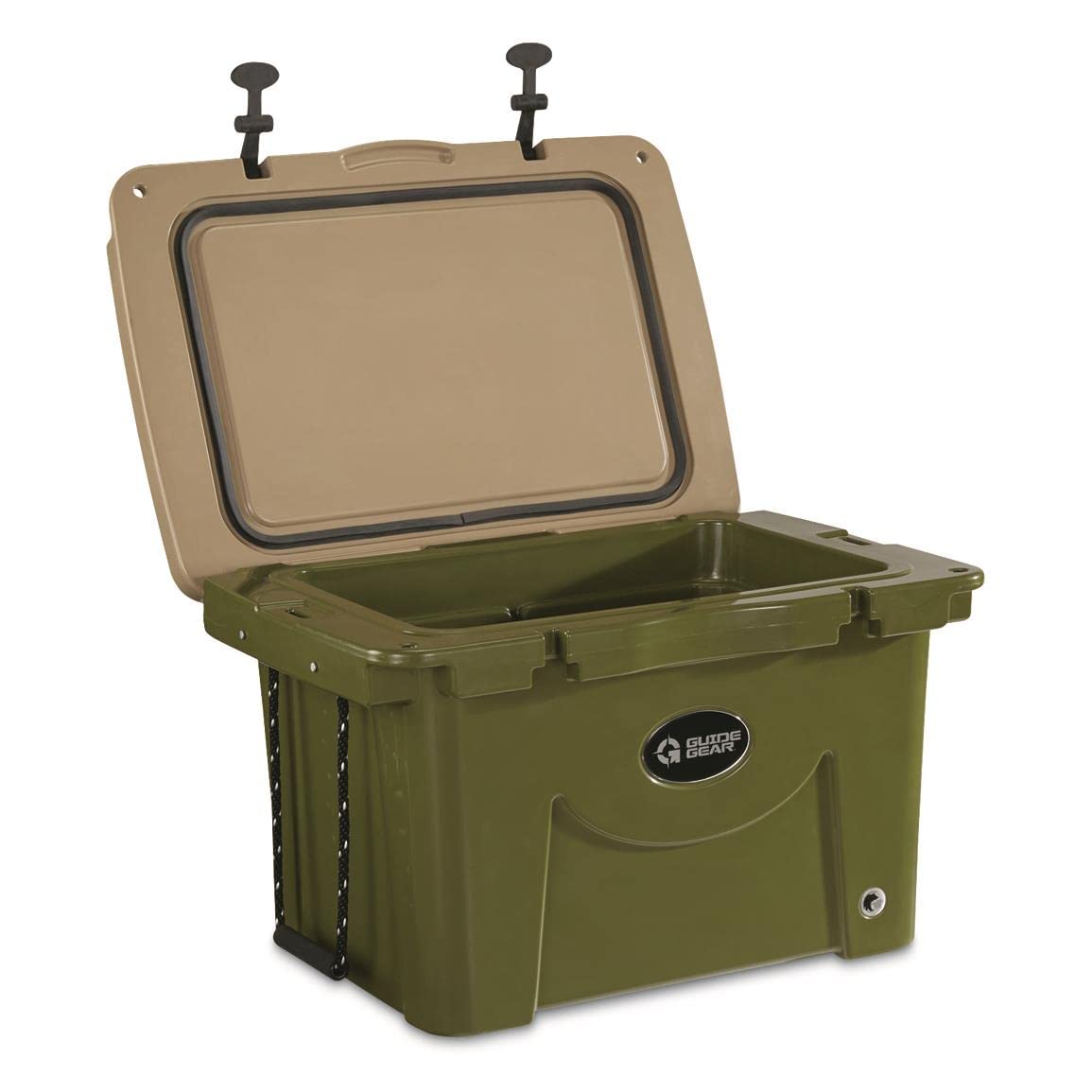 Guide Gear Insulated Hard Cooler, for Outdoor, Camping, Hunting, Keep Beverages and Drinks Chilled, Dry-Ice Compatible, Made in USA, 60 Quart Tan/Green