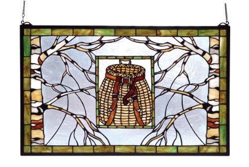 Meyda Tiffany 69502 Pack Basket Stained Glass Window, 28