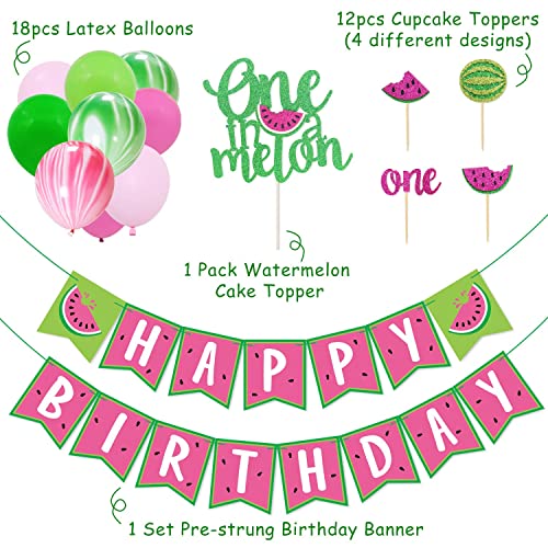 Yaaaaasss! One In A Melon Party Decorations Cake Topper Cupcake Toppers Melon Balloons And Happy Birthday Banner For Summer Fruit Themed 1St Watermelon Birthday Party Decoration 32 Pcs #TOP1