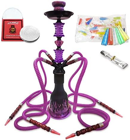 23'' Hookah Set with Everything, Premium Hookah Shisha set, Up To 4 Persons Hookah Complete Set with 50 Disposable Tips, 50 Pre-Punched Aluminum Foil(Purple)