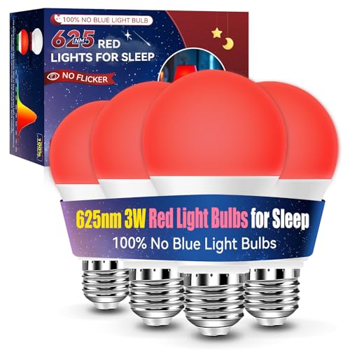 Image of Neporal 3W 625nm Red Light Bulbs for Sleep, 100% Blue Light Blocking Bulb, Red Light Night Light for Melatonin Promoting, A19 40W Equivalent Dim Light Bulbs for Bedroom, Baby Nursery,4 Pack