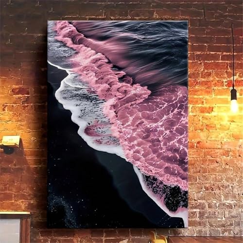 Peinture à l'huile vagues roses abstraite cadre mural 60x80