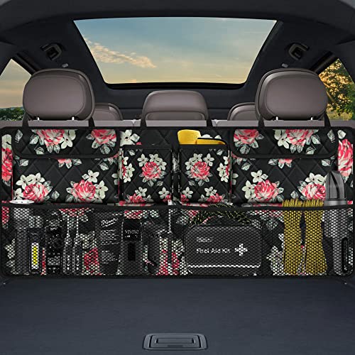 Image of Car Trunk Organizer,Large Capacity Backseat Trunk Organizer(42 inch*18 inch),Collapsible Car Storage Bag with 8 Pocekt,Car Organizer for SUV /MPV /Truck - Floral
