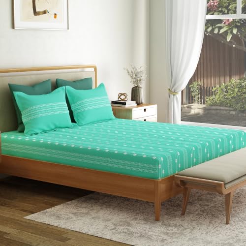 Image of Mytrident Bedsheet for Double Bed Queen Size |90 Inches x 100 Inches | Zari Sea Green