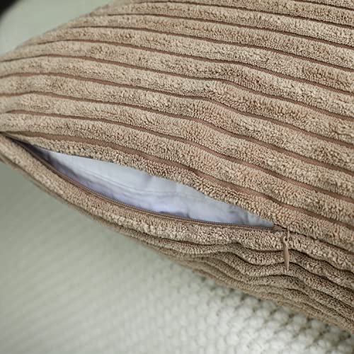 Mekajus Set Of 4 Decorative Throw Pillow Covers - Soft Striped Corduroy Pillow Cases Solid Square Home Deco Cushion Cover For Living Room Couch Sofa Bedroom (22X22 Inch, Brown) #TOP3