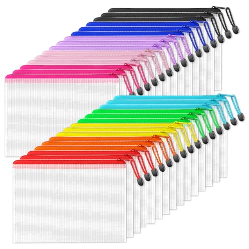 Image of SUNEE Mesh Zipper Pouch 7.8x10.8 in (10 Colors, 30 Packs), Vinyl Zipper Bags For School Office Supplies, Puzzles & Games, Travel Accessories, Waterproof Organizer