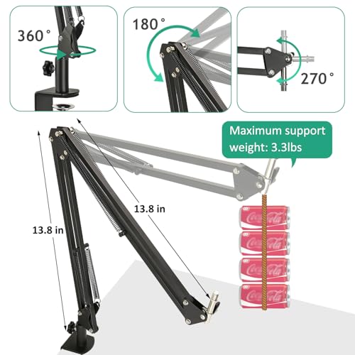Image of Mic Boom Arm for Razer Seiren V2 X, Adjustable Microphone Arm Stand with Shock Mount, Pop Filter, Heavy Duty Table Mount Clamp and 3 /8 Female to 5 /8 Male Screw Adapter