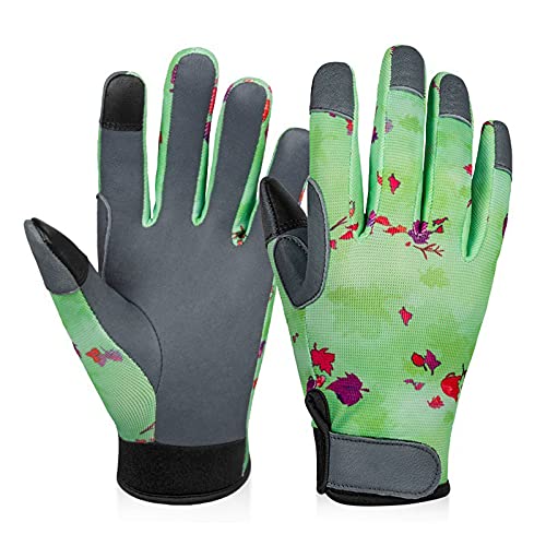 SHESHY Gants de Jardinage en Cuir, Cuir de Chèvre, Adaptation Confortable, Écran Tactile, Poignets Velcro, Respirant Gants de Travail pour Femme et Homme Cover