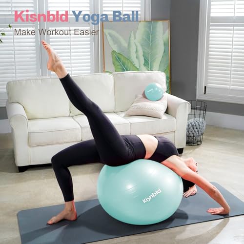 Image of kisnbld Exercise Ball, Extra Thick Yoga Ball for Workout Pregnancy Stability, 4 Sizes Anti-Burst Balance Ball with Foot Pump - Heavy Duty Fitness Ball Chair for Office, Home & Gym