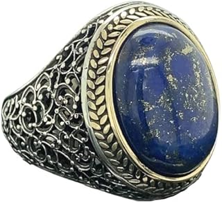 Men Handmade Ring, Blue Lapis Lazuli Ring, Men Natural Lapis Ring, Ottoman Style Ring, 925k Sterling Silver Ring, Gift For Him