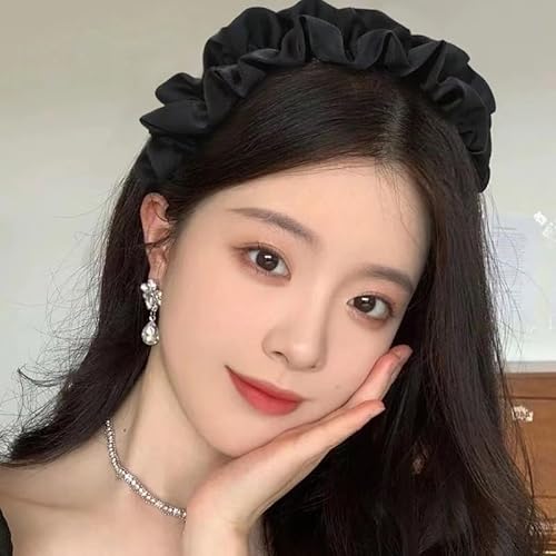 Shiqiao Spl Black Satin Pleated Headbands For Women Cloth Ruched Headband Elastic Ruffled Fabric Hairband Hairbands For Girls Fashion French Wide Head Hair Band Hoop For Women Girls thumb #3