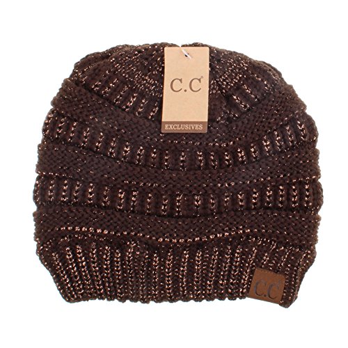 Image of C.C CC Ponytail Messy Bun BeanieTail Soft Winter Knit Stretch Beanie Hat