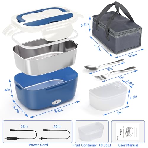 Image of Vingud Electric Lunch Box for Adults, Heated Lunch Box Food Warmer, 80W Portable Heating Lunchbox for Men /Car /Truck with 1.5L Stainless Steel Container, 12V /24V /110V Lonchera Electrica Portatil Gift