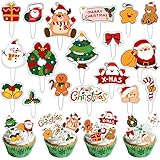 360 Unidades Toppers y Adornos para Cupcakes de Navidad, Decoración para Pasteles y Tartas - Incluye Papá Noel y Muñeco de Nieve - Inserción Fácil para Fiestas
