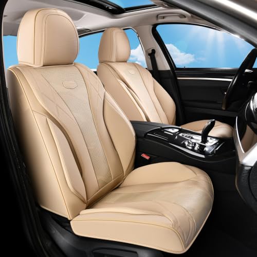 Image of Coverado Car Seat Covers, Auto Seat Covers 5 Seats, Beige Automotive Seat Covers Full Set, Luxury Car Seat Cushion Protector Universal Fit for Most Cars SUV Trucks