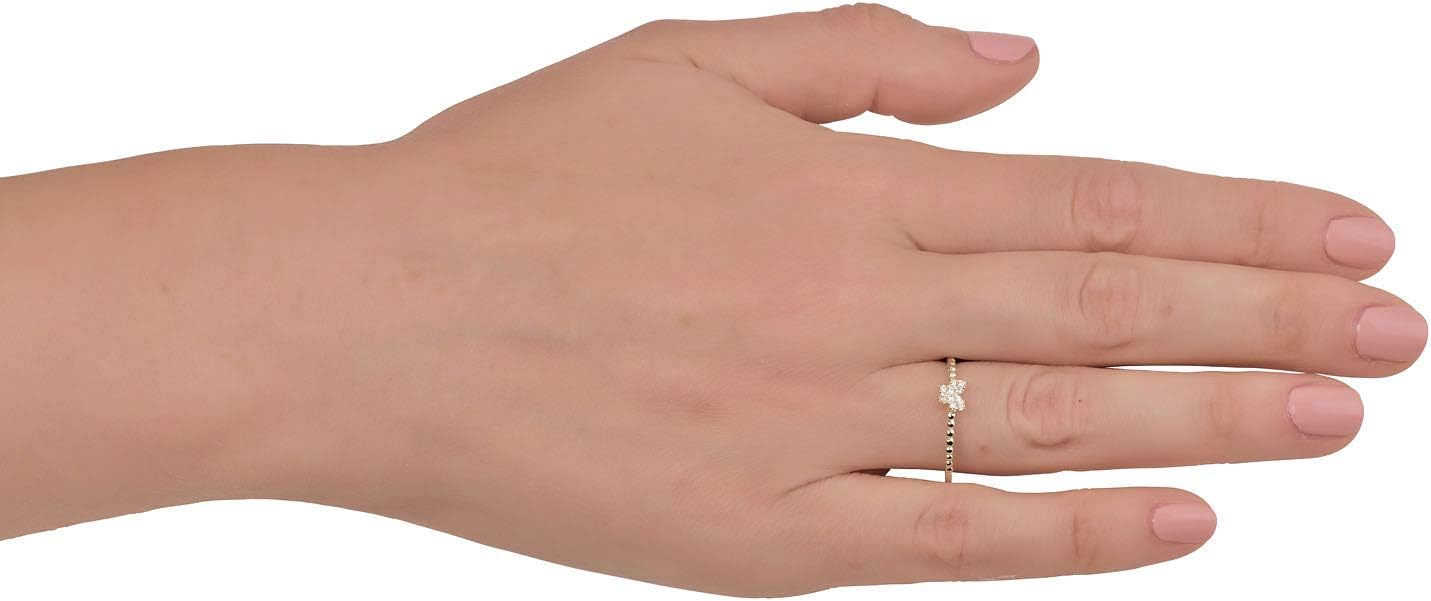 AVORA 10K Yellow Gold Simulated Diamond CZ Butterfly with Beaded Band Fashion Ring
