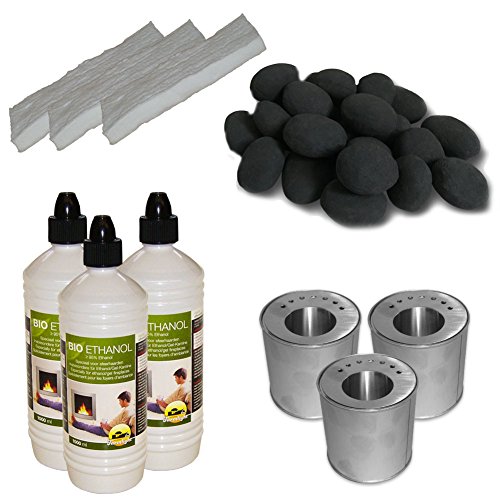 Set di pietre ceramiche originali hekers 24pz NERO+3 litri di bioetanolo+3 barattoli+3 spugne in ceramica per caminetto a gel