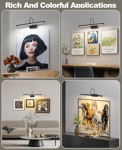 Image of Battery Operated Picture Light with Remote, 24 inch Wireless Rechargeable Art Light with Timer, Dimmable 3CCT Gallery Lighting for Paintings, Portraits, and Canvas (Black)