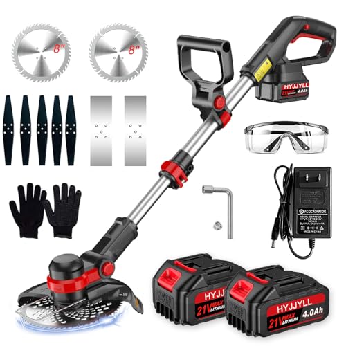 Electric Weed Wacker‌,21V Cordless Weed Eater, with 2×4.0Ah Battery Battery Powered, 3-in-1 Stringless Grass Trimmer, Brush Cutter, Edger, 3.9 lbs, for Lawn Yard Garden