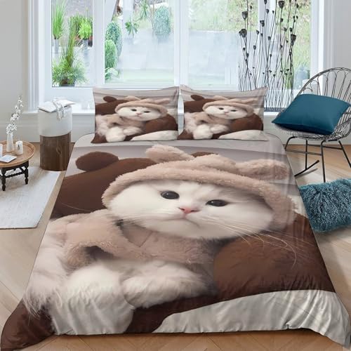 Parure de lit imprimé en 3D chat mignon avec housse de couette résistante de qualité - 4