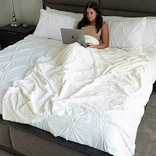 Graced Soft Luxuries Softest Warm Elegant Cozy Faux Fur Home Throw Blanket (Solid Ivory, Extra Large 60" X 80") #TOP3