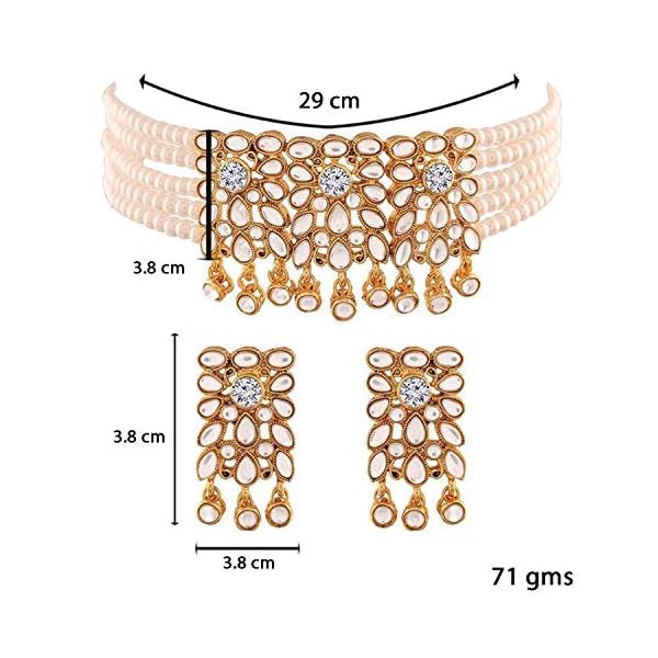 I Jewels 18K Gold Plated Traditional Kundan Studded Pearl Choker Necklace Jewellery Set for Women (ML236) - Image 4