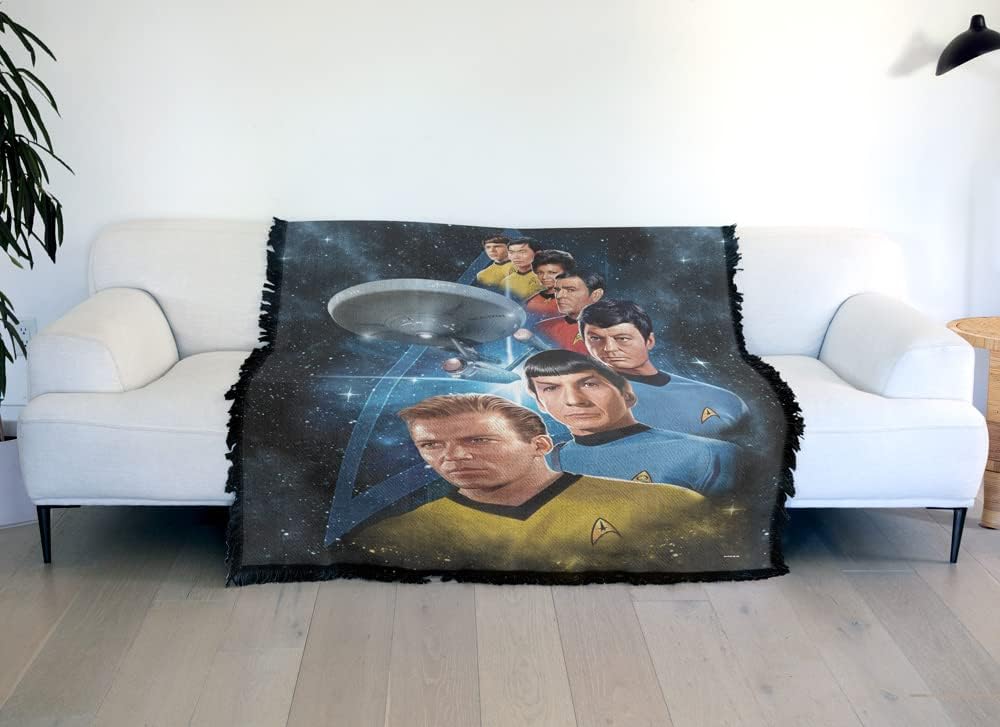 LOGOVISION Star Trek Blanket, 50"x60" Among The Stars Woven Tapestry Cotton Blend Fringed Throw