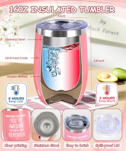 Cadeaus voor haar - Geïsoleerde 16 oz wijnbeker, geurkaarsen, verwen geschenken voor vrouwen verjaardag, Kerstmis, jubileum, Valentijnsdag (roze) - Afbeelding 4