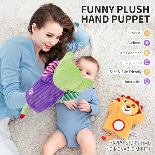 Jollybaby Hand Puppets Baby Toy 0-6-12 Months, Plush Stuffed Animal Hand Puppets Toys for Kids,Sensory Doll with Rattle and Mirror for Toddler,Social Emotional Play Therapy Toys for Boy Girl Gift - Image 2