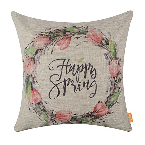 Linkwell 18"X18" Season Decoration Holiday Easter Happy Spring Wreath Burlap Pillow Cover Cushion Cover Cc1395 #TOP26