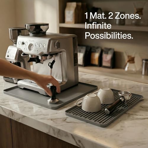 Image of Silicone Coffee Mat for Countertop, 16x16 inch Heat Resistant Espresso Machine Mat, Non-Slip Coffee Bar Mat with Detachable Drying Area and Raised Edge, Waterproof Station Pad - Grey