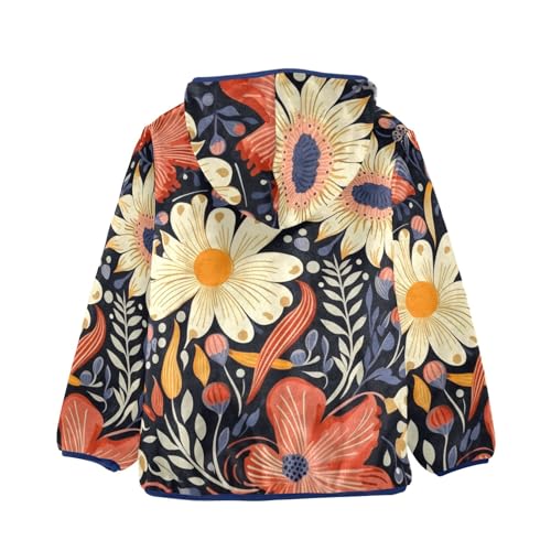 Boys Girls Fleece Jacket Big Flowers Plant Kids Warm Hooded Outwear Coat2