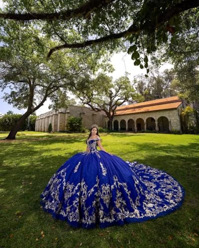 TRHTX Princess Off Shoulder Quinceanera Dresses with Gold Appliques Puffy Tulle Sweet 16 Dresses Sparkly Beaded Ball Gown4