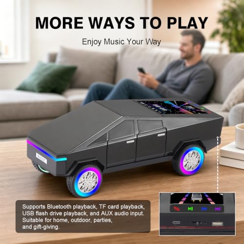 Image of WSTER WS-580L Cyberpunk Truck Bluetooth Speaker with RGB Wheels (Black)