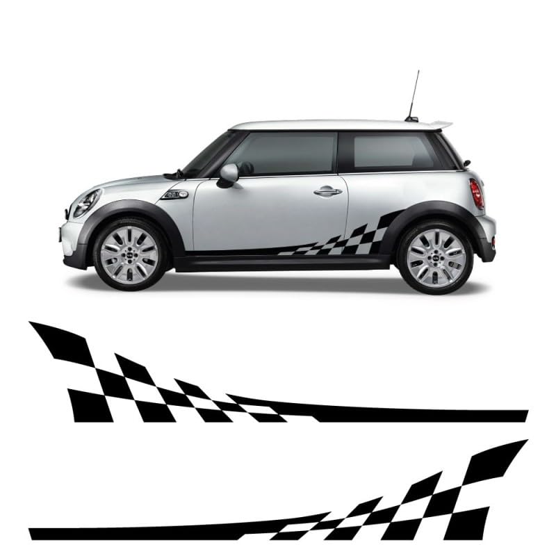 Bandes latérales de voiture durables kit stickers damier noir pour Mini Cooper