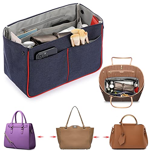 Btsky Large Size Purse Organizer Insert Oxford Bag Organizer For Handbag & Purse, Handbag &Tote Bag Organizer Insert Shaper With 14 Pockets(L, Blue) #TOP2