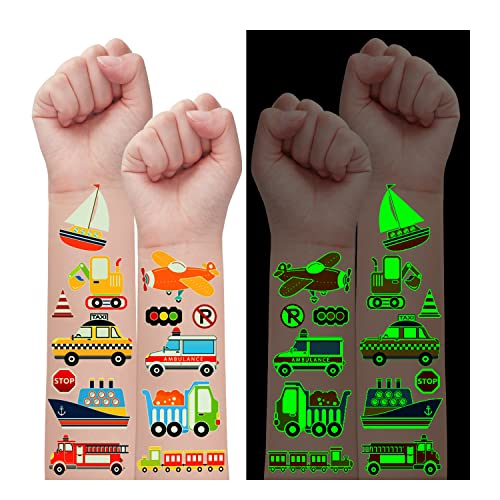 Partywind TS00329 110 Styles Glow Transportation Cars Temporary Tattoos For Kids, Luminous Vehicle Cars Party Supplies Favors cover