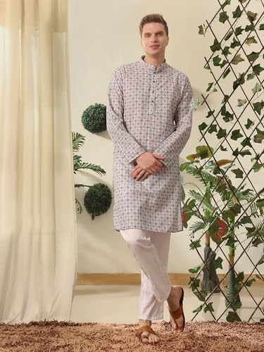 Men's Cotton Regular Fit Sequence Printed Work Kurta | Traditional Indian Festive Kurta (A-121)2