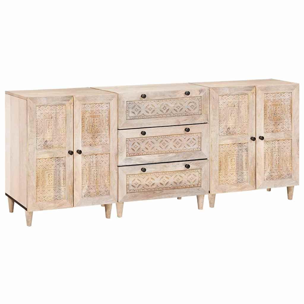 Kredens z litego drewna mango, 180 x 33,5 x 75 cm, 3-częściowy, biały, z szufladami i drzwiami, miejsce do przechowywania do salonu, korytarza, biura, porządek i praktyczne przechowywanie