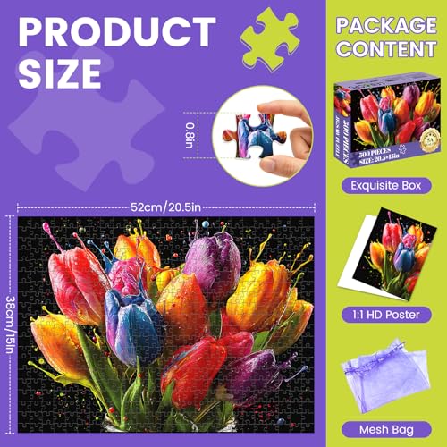 Puzzle de 500 Piezas para Adultos, Puzzle de Arte Tulipanes Arcoiris | Divertido y Colorido con Letras en el Reverso, Rompecabezas de Plantas para Adolescentes, Adultos y Personas Mayores, Gran Idea de Regalo y Juego Familiar miniatura 2