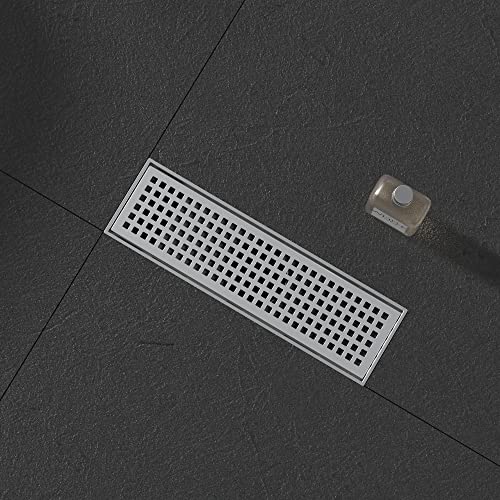 Linear Shower Drain 12", 304 Stainless Steel Floor Drain with Grid Drain Cover & Hair Strainer, Rectangular Shower Drain w/CUPC Certified, Brushed - Image 6