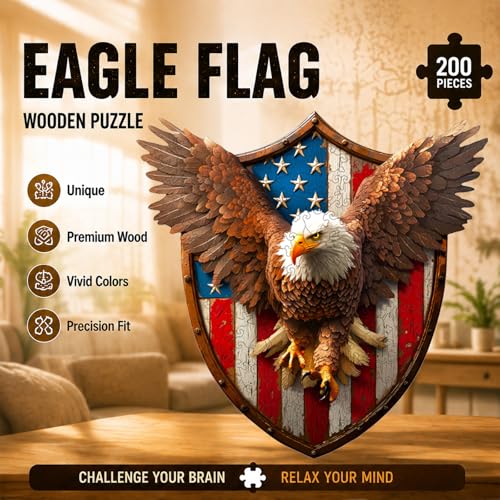 Rompecabezas de madera conmemorativo del 250.o aniversario de Estados Unidos, 200 piezas, diseño de águila estadounidense, rompecabezas irregular y único para adultos, regalo desafiante para hombres y veteranos miniatura 2