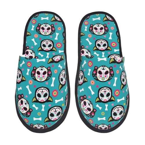 Skull Cat Print House Slippers For Women And Men,Soft Slippers With Memory Foam,Non-Slip Indoor Home Shoes
