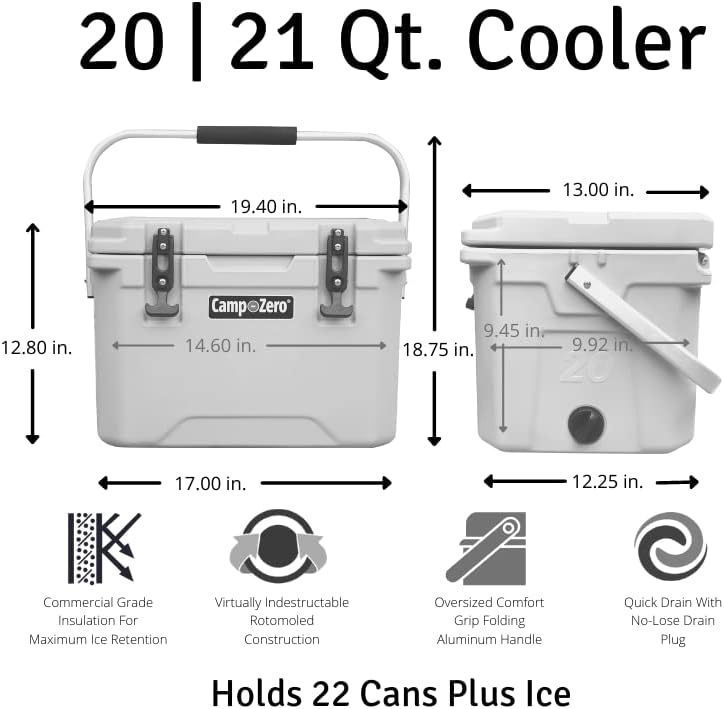 Vista 5 de CAMP-ZERO 20L 21.13 Quart Premium CoolerIce Chest with 4 Molded-in Cup Holders and Folding Aluminum Handle